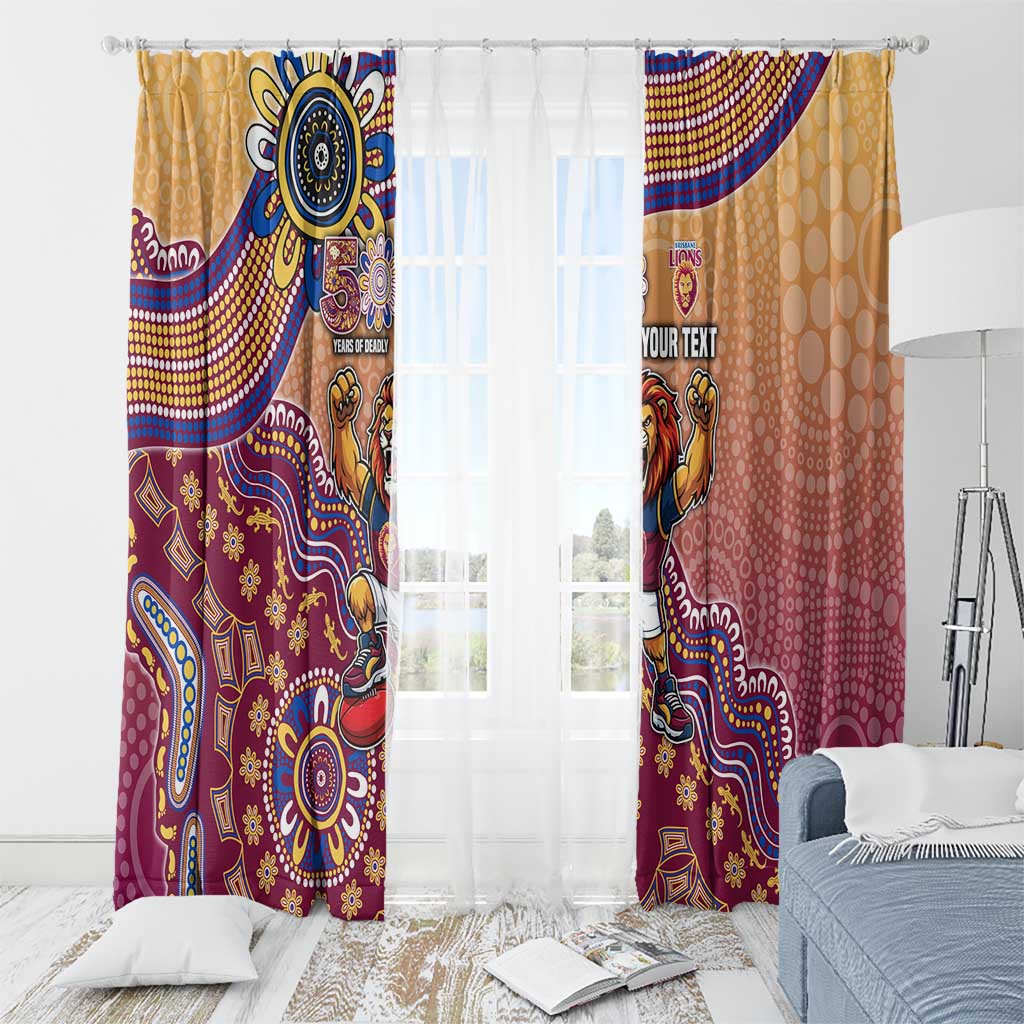 Personalized Brisbane Lions Football Mascot Window Curtain Aboriginal Dot Art Style Vibrant Indigenous Pattern Design