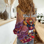 Personalized Brisbane Lions Football Mascot Women Casual Shirt Aboriginal Dot Art Style Vibrant Indigenous Pattern Design