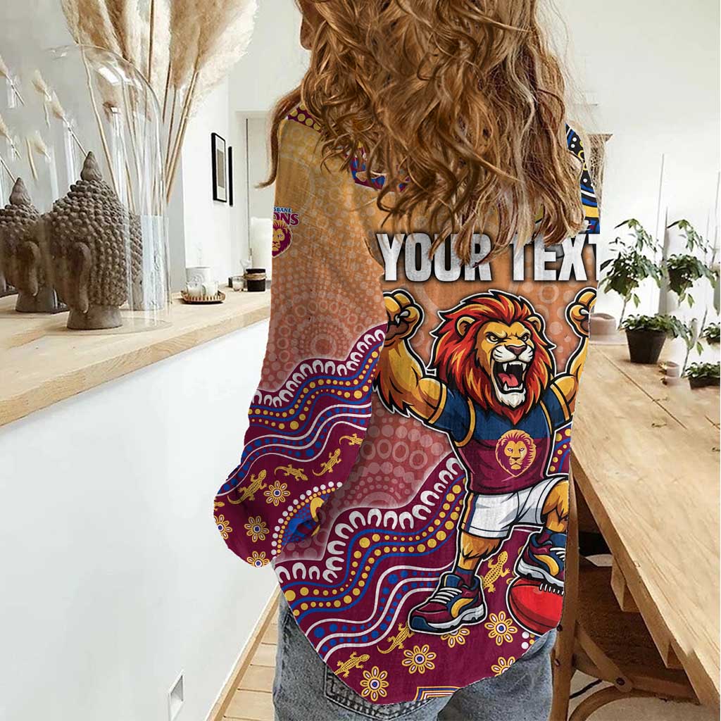 Personalized Brisbane Lions Football Mascot Women Casual Shirt Aboriginal Dot Art Style Vibrant Indigenous Pattern Design