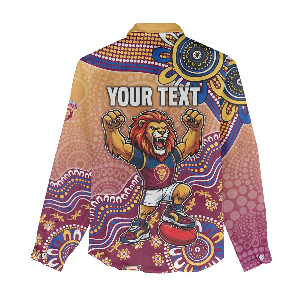 Personalized Brisbane Lions Football Mascot Women Casual Shirt Aboriginal Dot Art Style Vibrant Indigenous Pattern Design