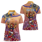 Personalized Brisbane Lions Football Mascot Women Polo Shirt Aboriginal Dot Art Style Vibrant Indigenous Pattern Design