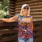 Personalized Brisbane Lions Football Mascot Women Polo Shirt Aboriginal Dot Art Style Vibrant Indigenous Pattern Design