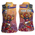 Personalized Brisbane Lions Football Mascot Women Sleeveless Polo Shirt Aboriginal Dot Art Style Vibrant Indigenous Pattern Design