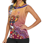 Personalized Brisbane Lions Football Mascot Women Sleeveless Polo Shirt Aboriginal Dot Art Style Vibrant Indigenous Pattern Design