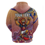 Personalized Brisbane Lions Football Mascot Zip Hoodie Aboriginal Dot Art Style Vibrant Indigenous Pattern Design