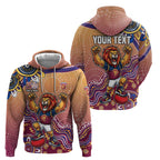 Personalized Brisbane Lions Football Mascot Zip Hoodie Aboriginal Dot Art Style Vibrant Indigenous Pattern Design