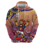 Personalized Brisbane Lions Football Mascot Zip Hoodie Aboriginal Dot Art Style Vibrant Indigenous Pattern Design