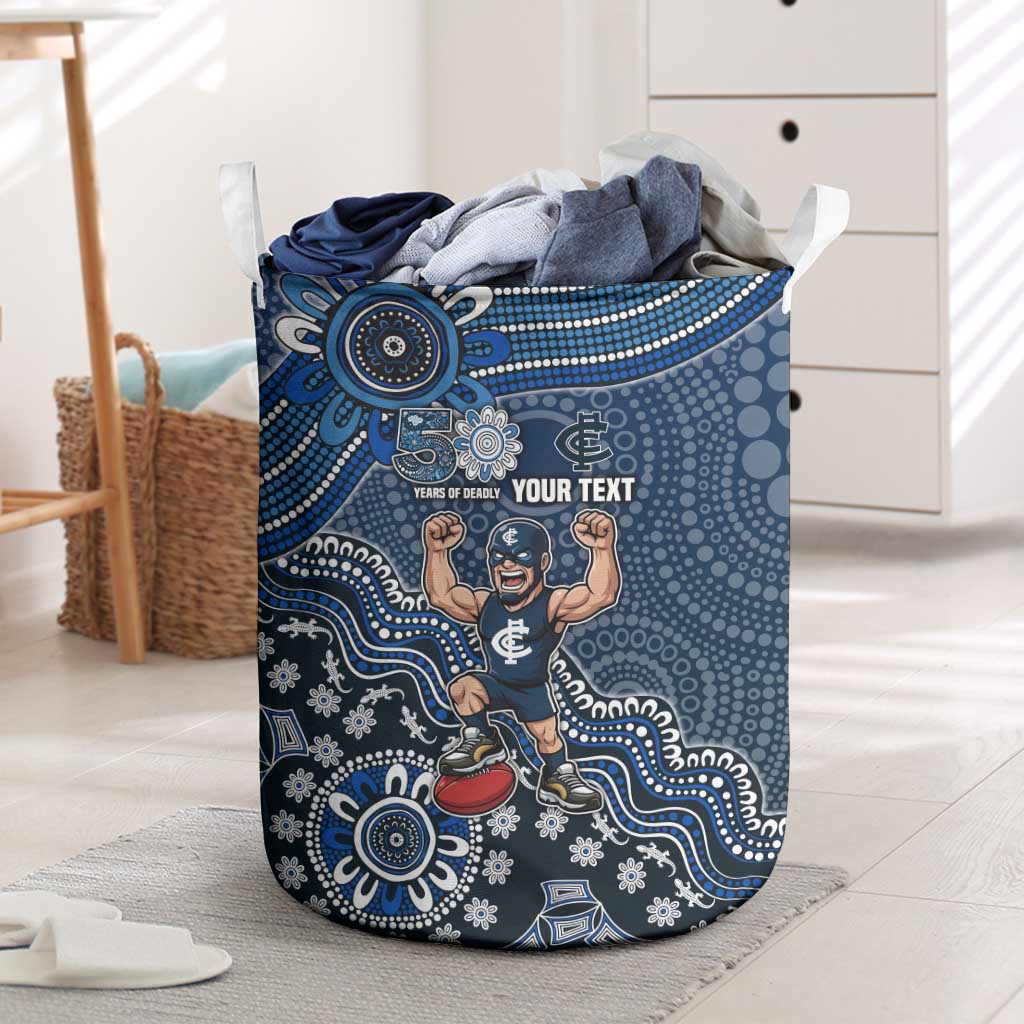 Personalized Carlton Blues Football Mascot Laundry Basket Aboriginal Dot Art Style Vibrant Indigenous Pattern Design