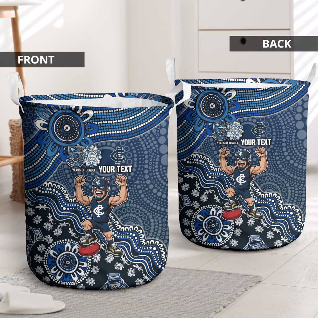 Personalized Carlton Blues Football Mascot Laundry Basket Aboriginal Dot Art Style Vibrant Indigenous Pattern Design