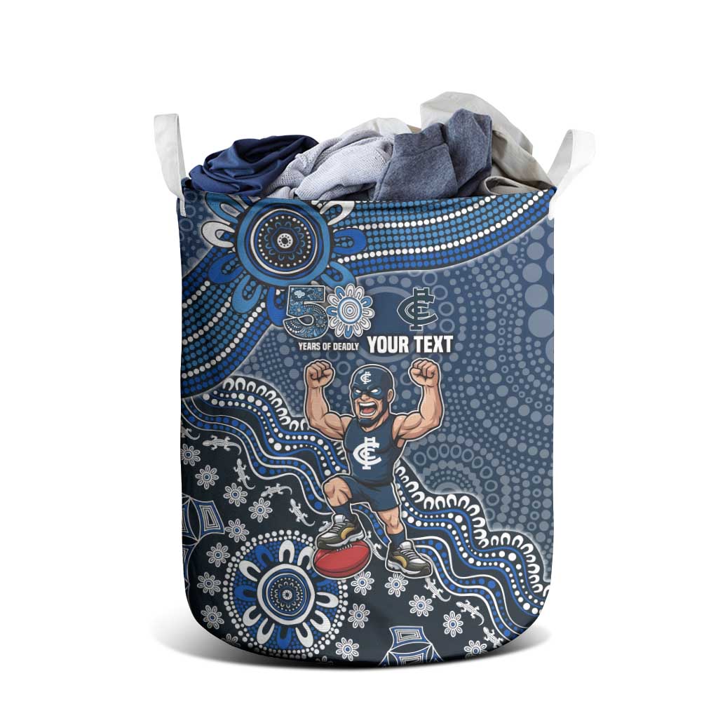 Personalized Carlton Blues Football Mascot Laundry Basket Aboriginal Dot Art Style Vibrant Indigenous Pattern Design