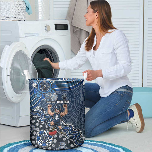 Personalized Carlton Blues Football Mascot Laundry Basket Aboriginal Dot Art Style Vibrant Indigenous Pattern Design