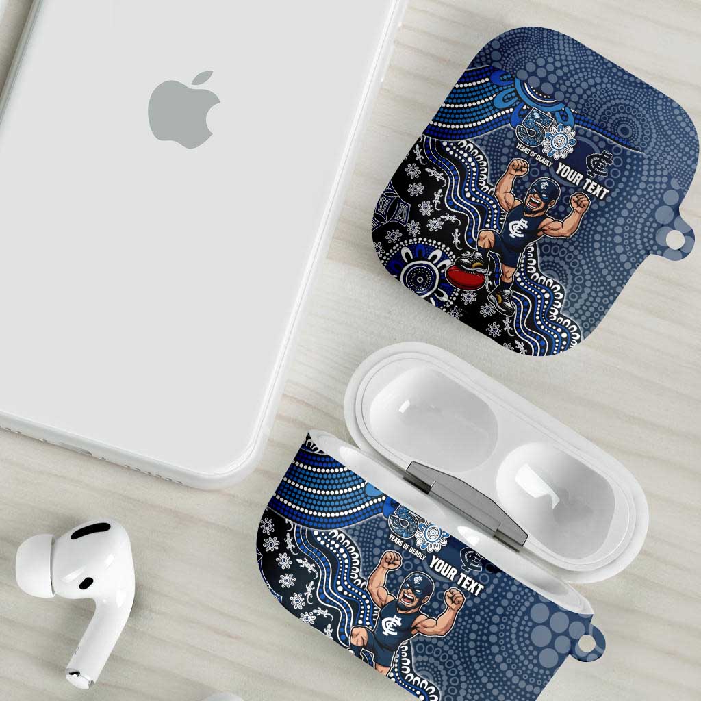 Personalized Carlton Blues Football Mascot AirPods Case Aboriginal Dot Art Style Vibrant Indigenous Pattern Design