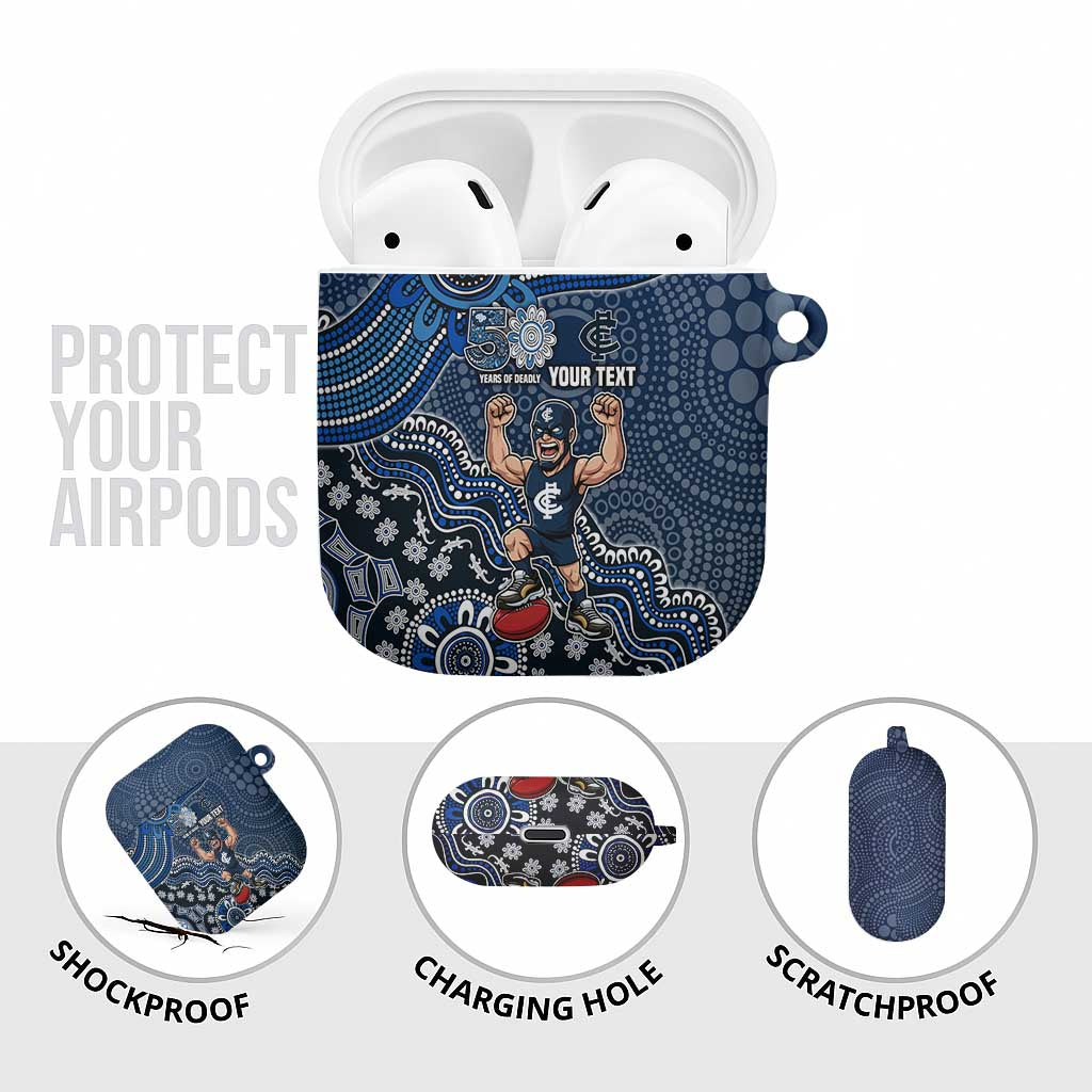 Personalized Carlton Blues Football Mascot AirPods Case Aboriginal Dot Art Style Vibrant Indigenous Pattern Design
