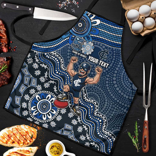 Personalized Carlton Blues Football Mascot Apron Aboriginal Dot Art Style Vibrant Indigenous Pattern Design