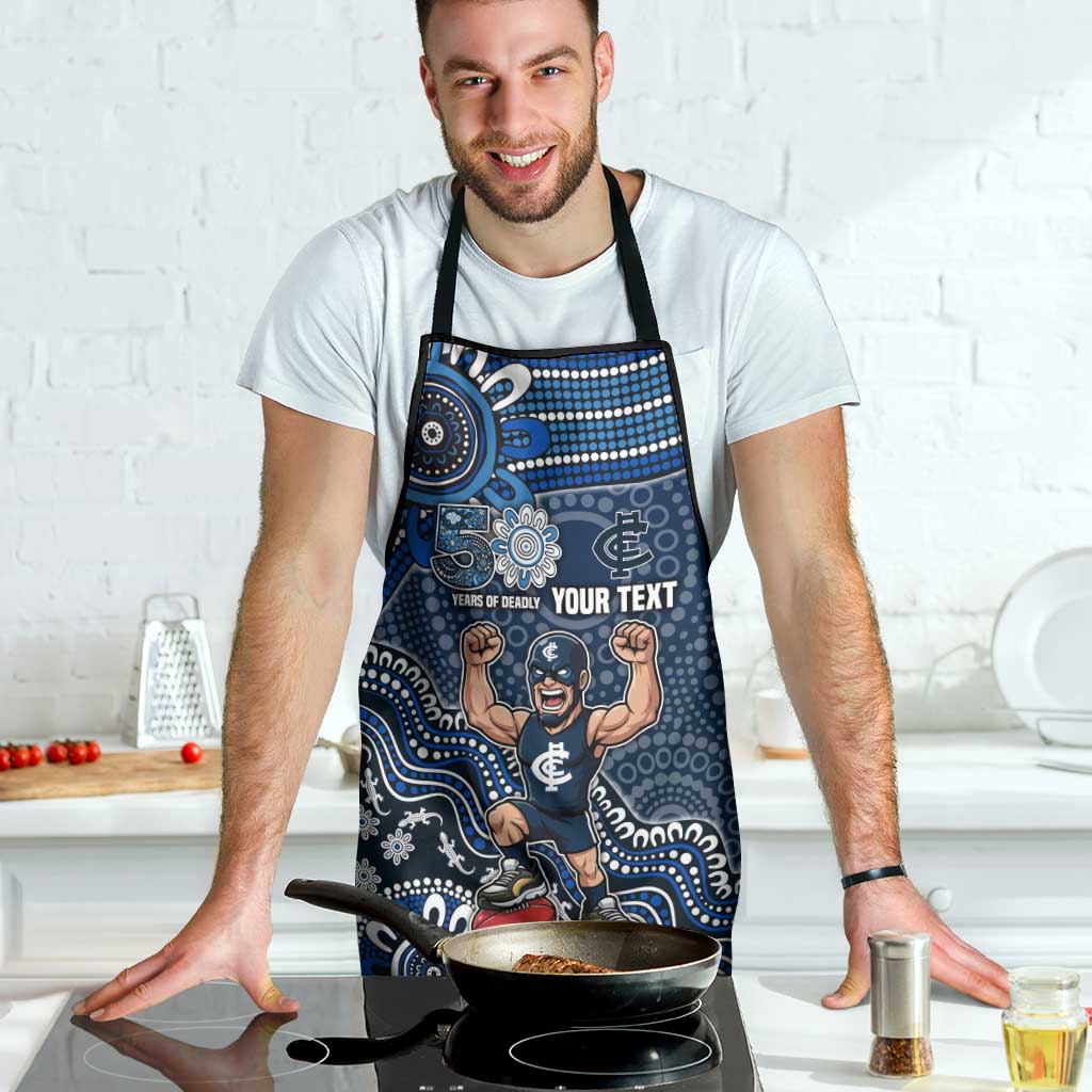 Personalized Carlton Blues Football Mascot Apron Aboriginal Dot Art Style Vibrant Indigenous Pattern Design