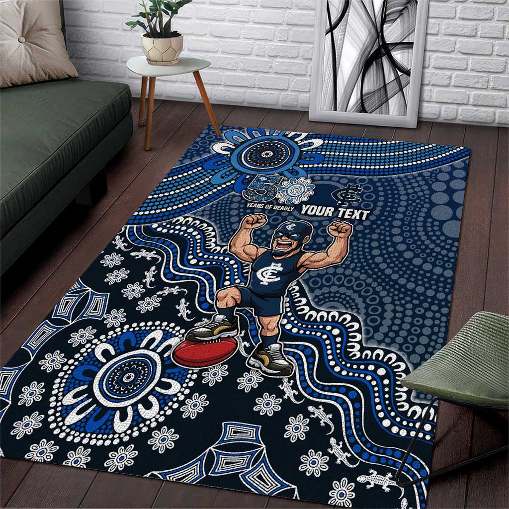 Personalized Carlton Blues Football Mascot Area Rug Aboriginal Dot Art Style Vibrant Indigenous Pattern Design