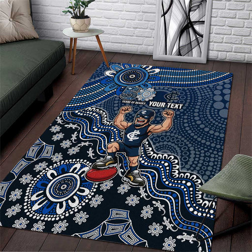 Personalized Carlton Blues Football Mascot Area Rug Aboriginal Dot Art Style Vibrant Indigenous Pattern Design