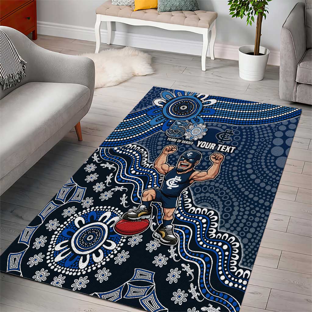 Personalized Carlton Blues Football Mascot Area Rug Aboriginal Dot Art Style Vibrant Indigenous Pattern Design