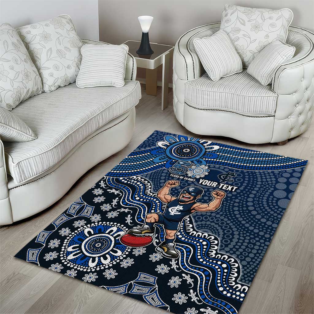 Personalized Carlton Blues Football Mascot Area Rug Aboriginal Dot Art Style Vibrant Indigenous Pattern Design