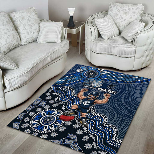 Personalized Carlton Blues Football Mascot Area Rug Aboriginal Dot Art Style Vibrant Indigenous Pattern Design