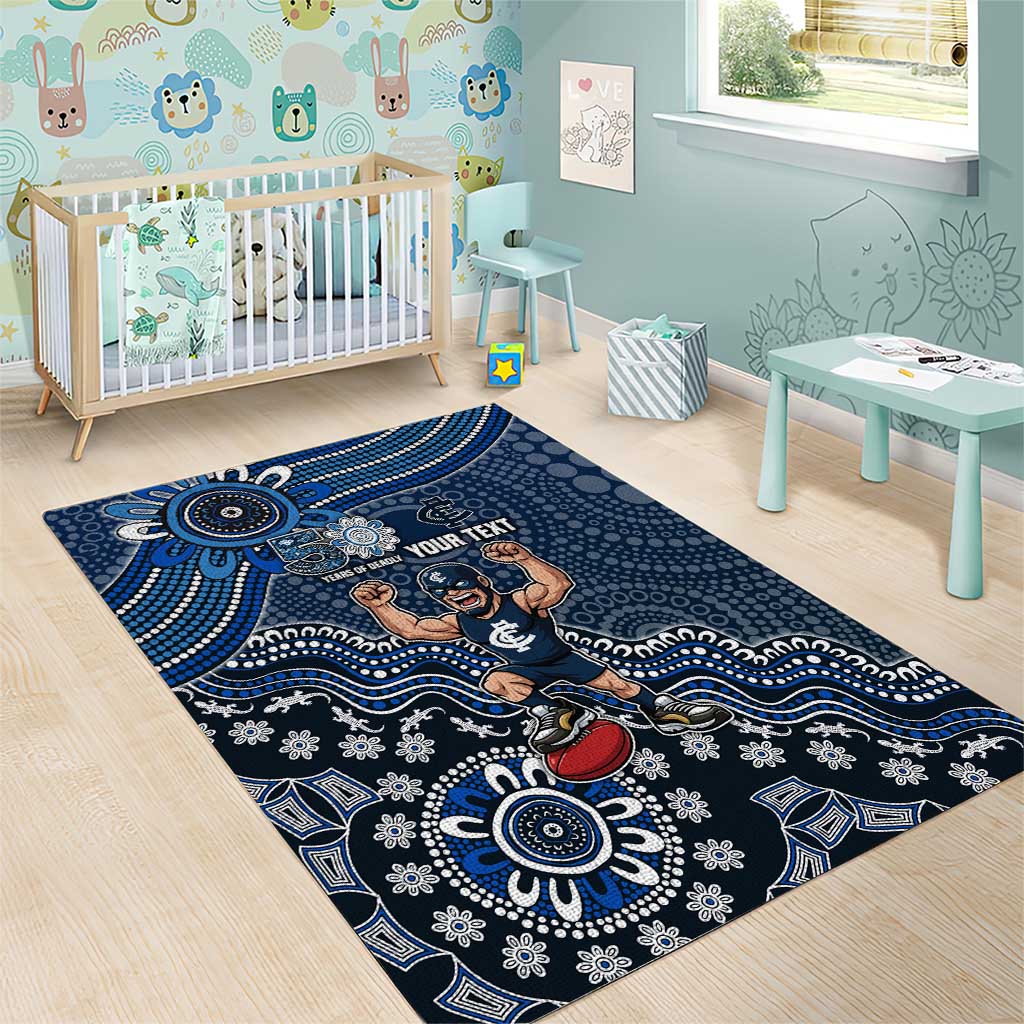 Personalized Carlton Blues Football Mascot Area Rug Aboriginal Dot Art Style Vibrant Indigenous Pattern Design