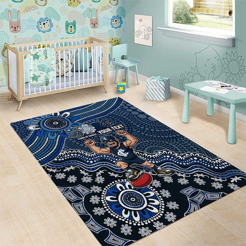 Personalized Carlton Blues Football Mascot Area Rug Aboriginal Dot Art Style Vibrant Indigenous Pattern Design