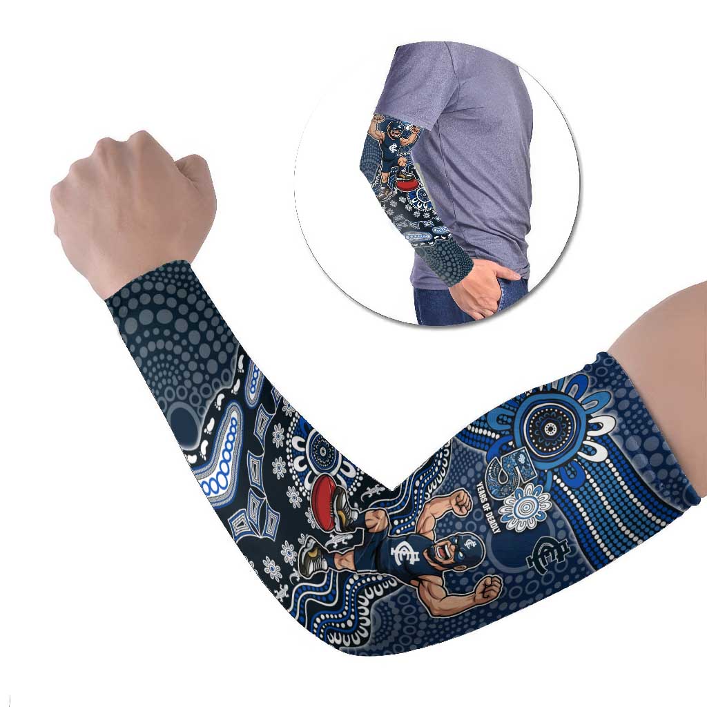 Personalized Carlton Blues Football Mascot Arm Sleeves Aboriginal Dot Art Style Vibrant Indigenous Pattern Design