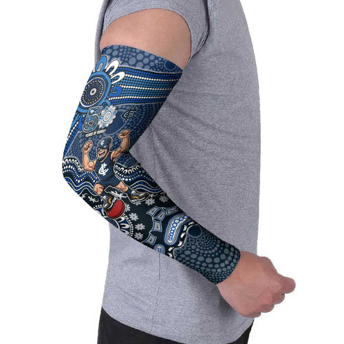 Personalized Carlton Blues Football Mascot Arm Sleeves Aboriginal Dot Art Style Vibrant Indigenous Pattern Design