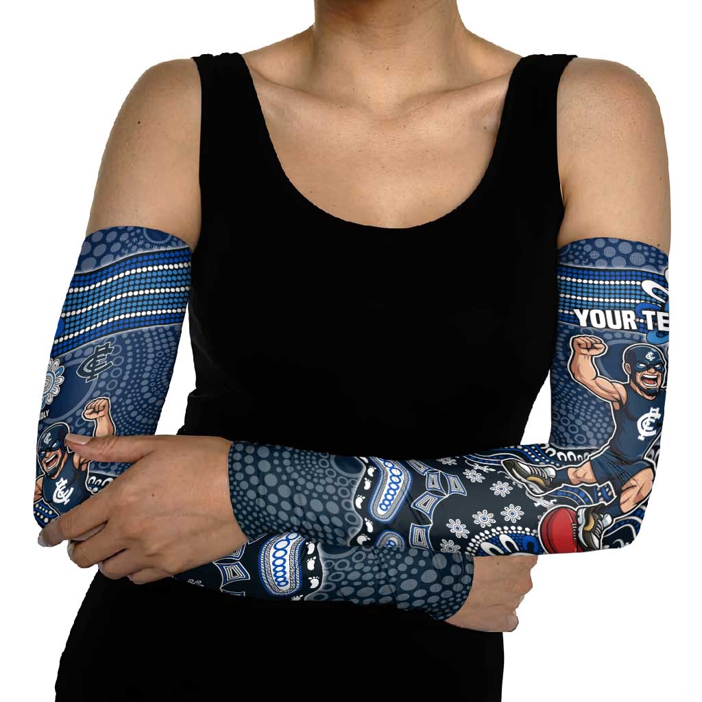 Personalized Carlton Blues Football Mascot Arm Sleeves Aboriginal Dot Art Style Vibrant Indigenous Pattern Design