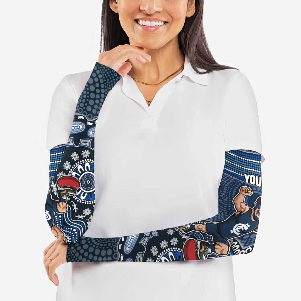 Personalized Carlton Blues Football Mascot Arm Sleeves Aboriginal Dot Art Style Vibrant Indigenous Pattern Design