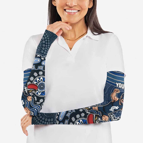 Personalized Carlton Blues Football Mascot Arm Sleeves Aboriginal Dot Art Style Vibrant Indigenous Pattern Design