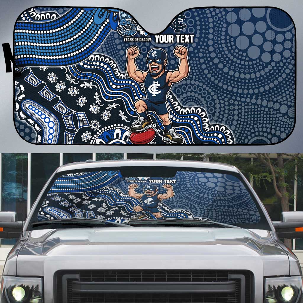 Personalized Carlton Blues Football Mascot Auto Sun Shade Aboriginal Dot Art Style Vibrant Indigenous Pattern Design