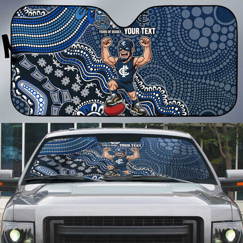 Personalized Carlton Blues Football Mascot Auto Sun Shade Aboriginal Dot Art Style Vibrant Indigenous Pattern Design