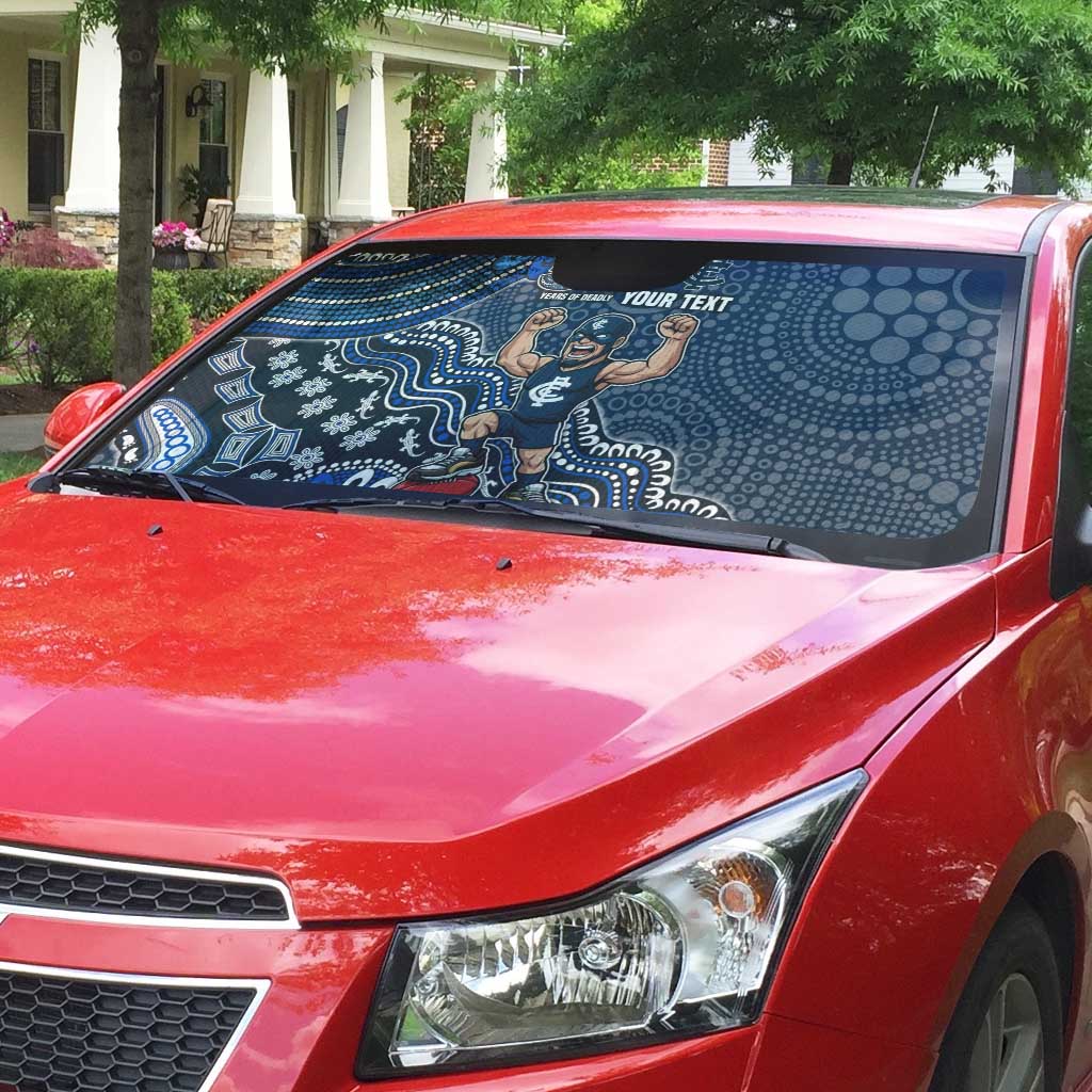 Personalized Carlton Blues Football Mascot Auto Sun Shade Aboriginal Dot Art Style Vibrant Indigenous Pattern Design