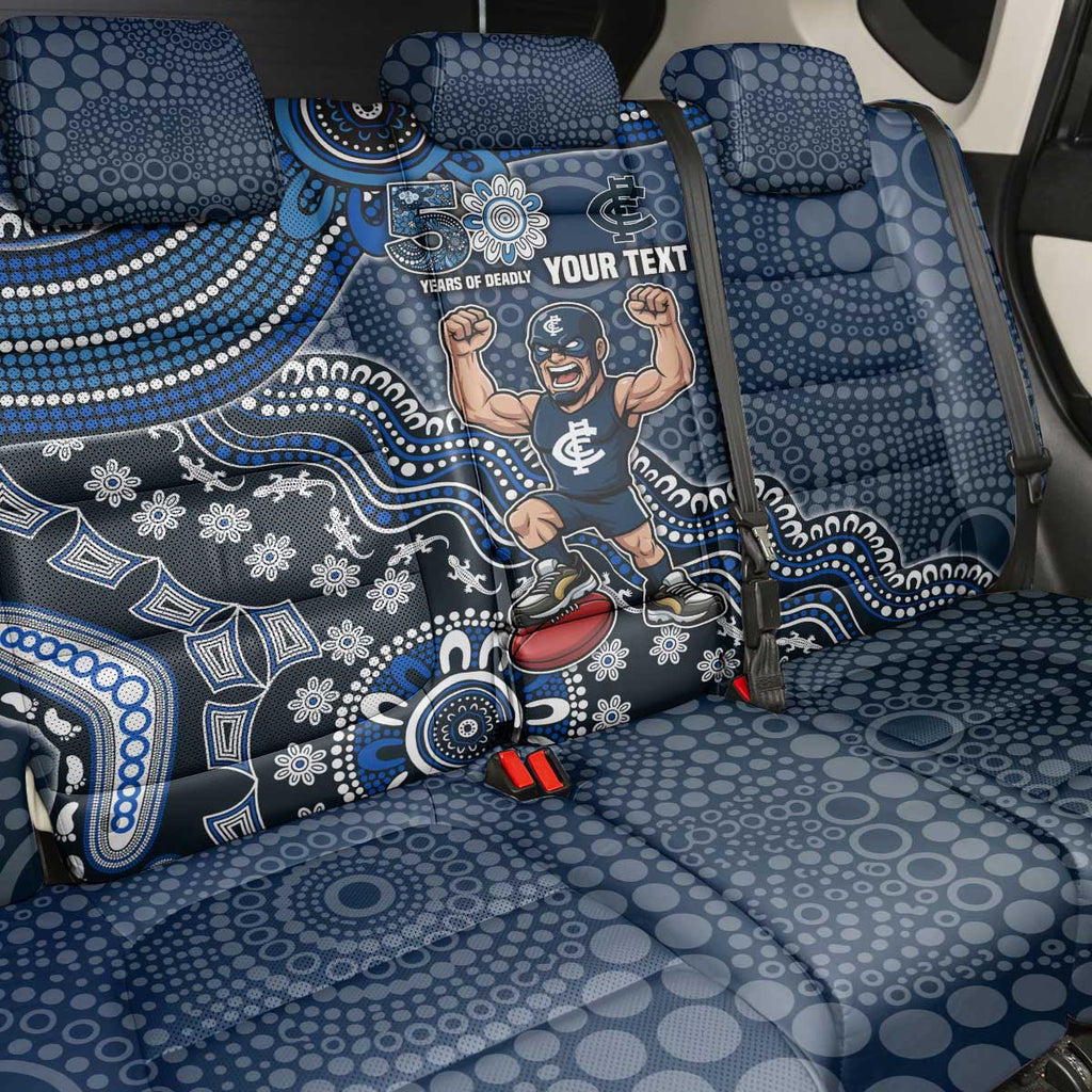 Personalized Carlton Blues Football Mascot Back Car Seat Cover Aboriginal Dot Art Style Vibrant Indigenous Pattern Design