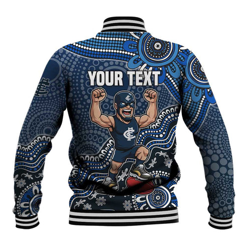 Personalized Carlton Blues Football Mascot Baseball Jacket Aboriginal Dot Art Style Vibrant Indigenous Pattern Design