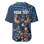 Personalized Carlton Blues Football Mascot Baseball Jersey Aboriginal Dot Art Style Vibrant Indigenous Pattern Design