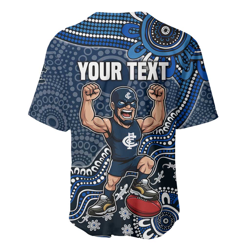 Personalized Carlton Blues Football Mascot Baseball Jersey Aboriginal Dot Art Style Vibrant Indigenous Pattern Design