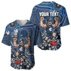 Personalized Carlton Blues Football Mascot Baseball Jersey Aboriginal Dot Art Style Vibrant Indigenous Pattern Design