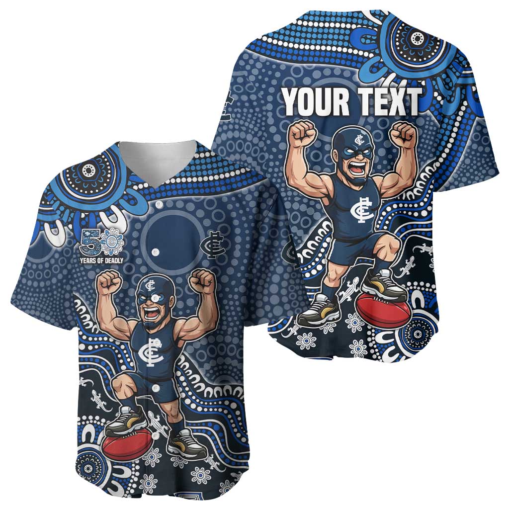 Personalized Carlton Blues Football Mascot Baseball Jersey Aboriginal Dot Art Style Vibrant Indigenous Pattern Design