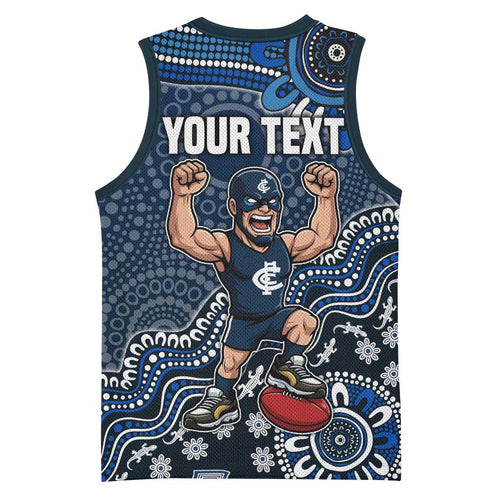 Personalized Carlton Blues Football Mascot Basketball Jersey Aboriginal Dot Art Style Vibrant Indigenous Pattern Design