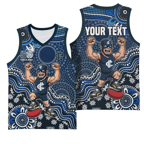 Personalized Carlton Blues Football Mascot Basketball Jersey Aboriginal Dot Art Style Vibrant Indigenous Pattern Design