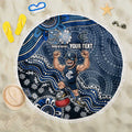 Personalized Carlton Blues Football Mascot Beach Blanket Aboriginal Dot Art Style Vibrant Indigenous Pattern Design