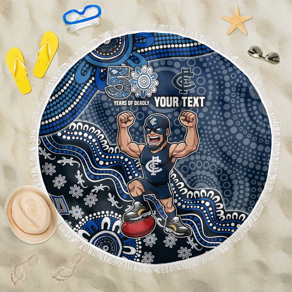 Personalized Carlton Blues Football Mascot Beach Blanket Aboriginal Dot Art Style Vibrant Indigenous Pattern Design