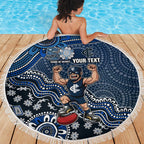 Personalized Carlton Blues Football Mascot Beach Blanket Aboriginal Dot Art Style Vibrant Indigenous Pattern Design