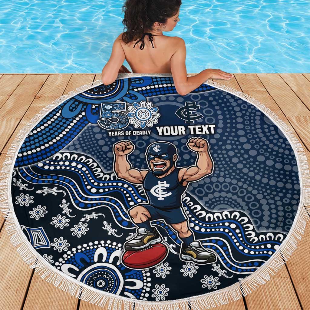 Personalized Carlton Blues Football Mascot Beach Blanket Aboriginal Dot Art Style Vibrant Indigenous Pattern Design