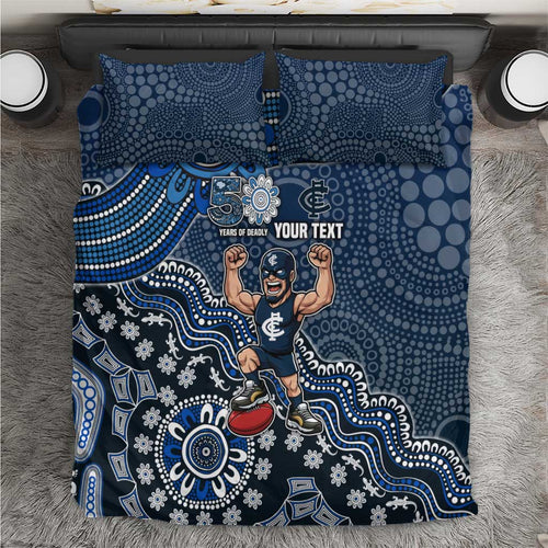 Personalized Carlton Blues Football Mascot Bedding Set Aboriginal Dot Art Style Vibrant Indigenous Pattern Design