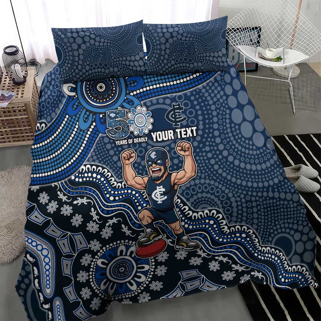 Personalized Carlton Blues Football Mascot Bedding Set Aboriginal Dot Art Style Vibrant Indigenous Pattern Design