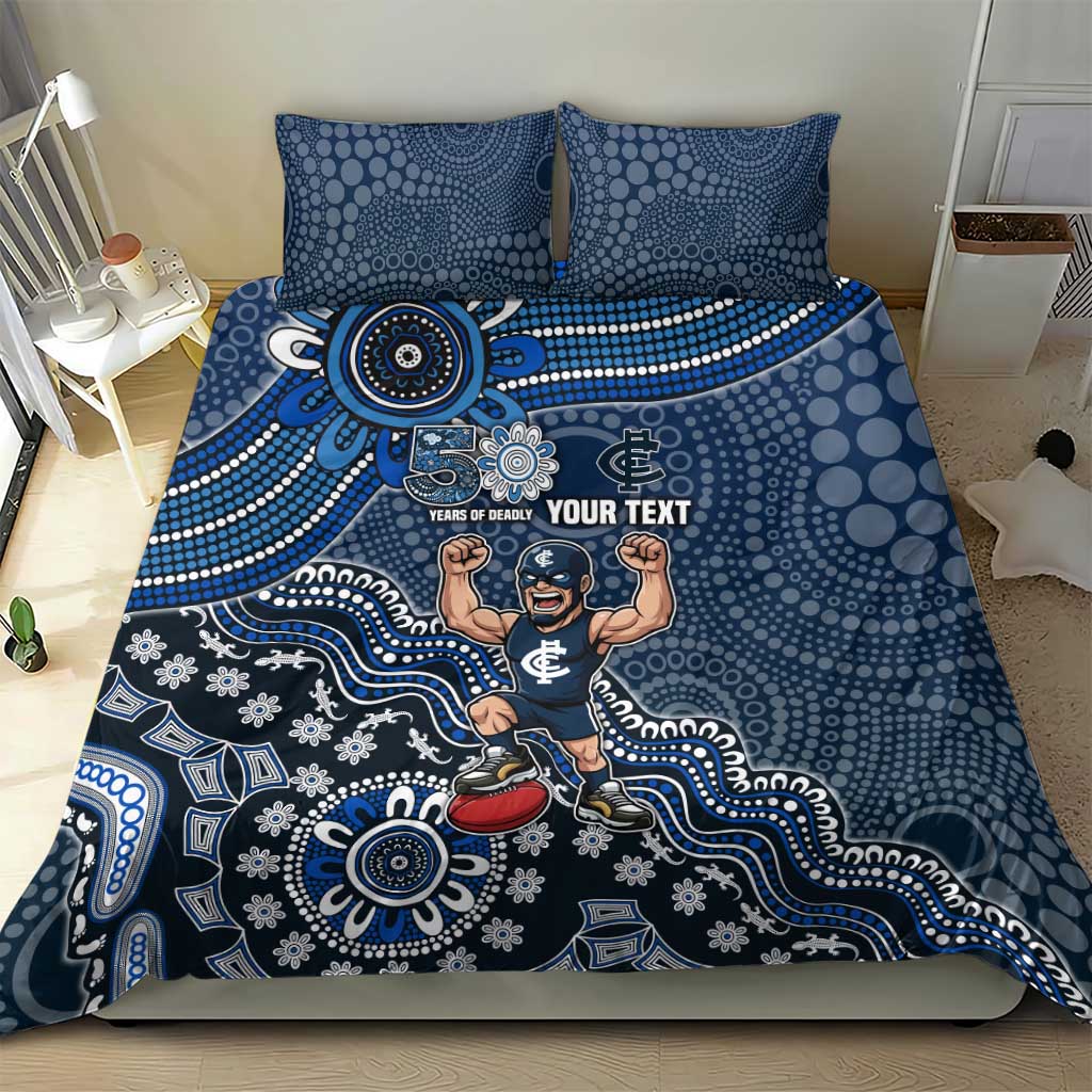 Personalized Carlton Blues Football Mascot Bedding Set Aboriginal Dot Art Style Vibrant Indigenous Pattern Design