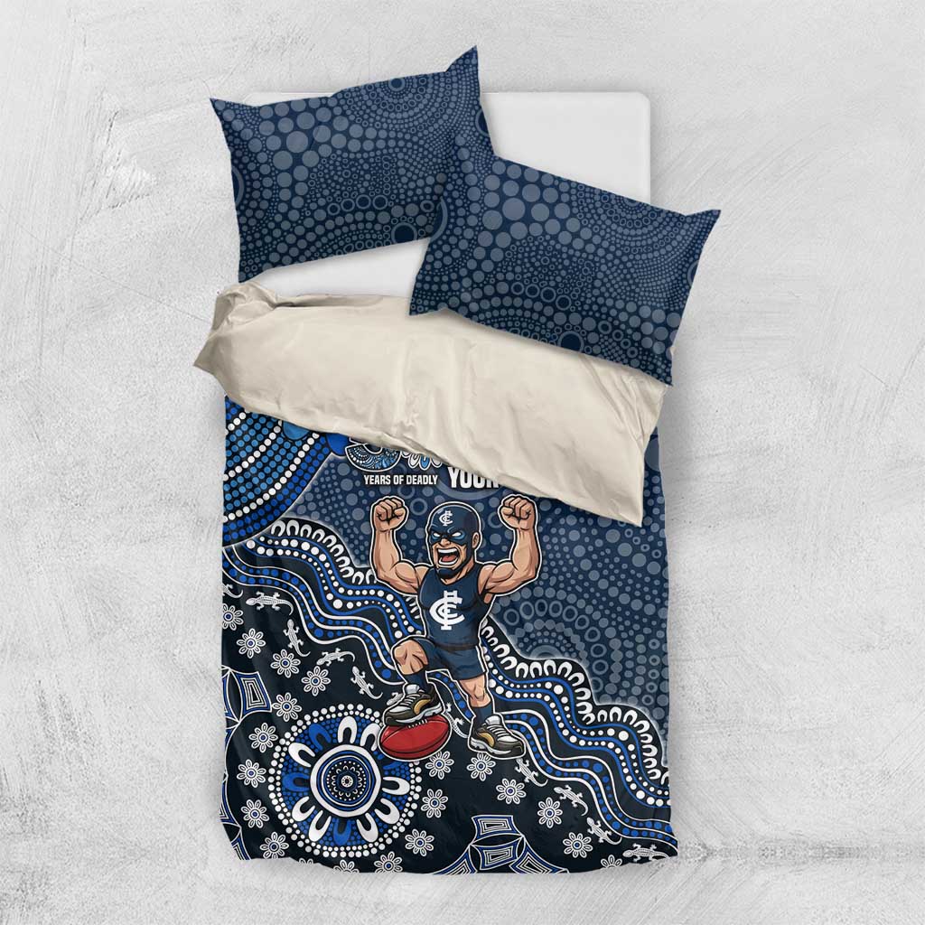 Personalized Carlton Blues Football Mascot Bedding Set Aboriginal Dot Art Style Vibrant Indigenous Pattern Design